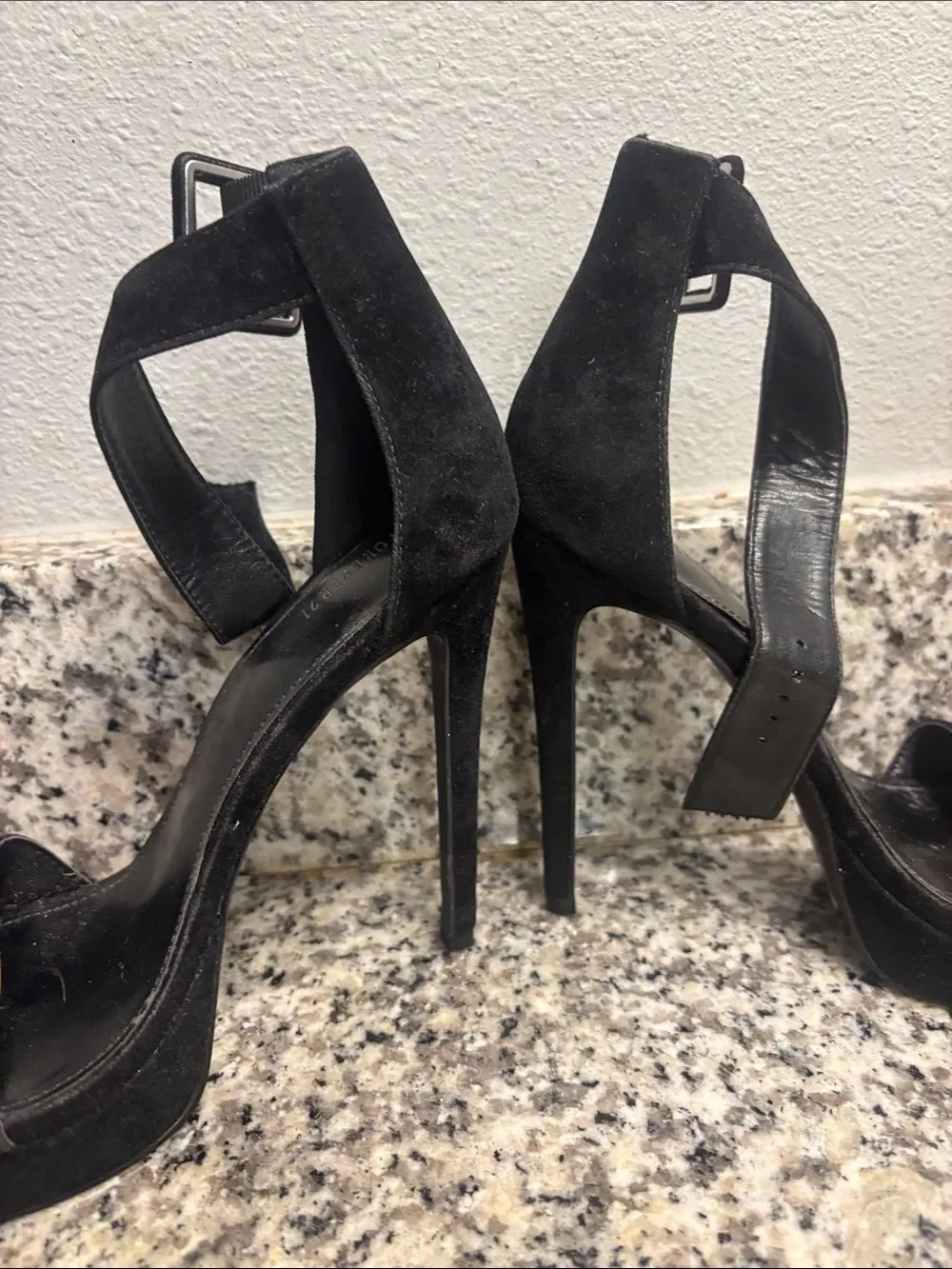Forever 21 Black Suede Platform Ankle-Strap Stiletto Heels